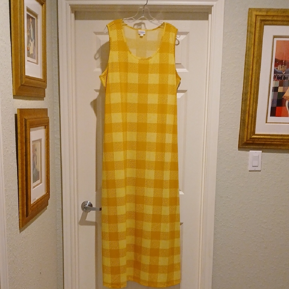 LuLaRoe Yellow Plaid Maxi Dress 3X